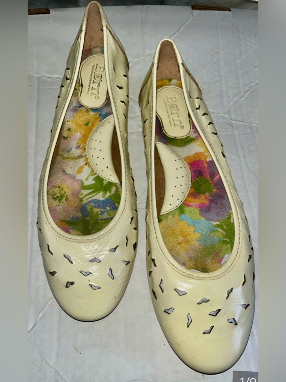 Born Cream Floral-Print Leather Ballet Flats